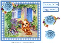 Cute Cavalier Puppy Scene Gingham Topper & Decoupage