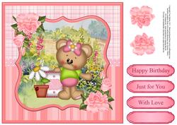 Cute Bear in the Garden Topper & Decoupage