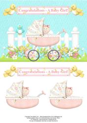 Baby Girl Pram in the Garden Topper & Decoupage
