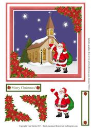 Santa & Church Christmas Night Scene Card Topper & Decoupage