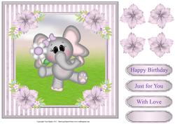 Cute Elephant Birthday Card Topper & Decoupage