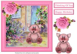 Cute Pig Scene Card Topper & Decoupage