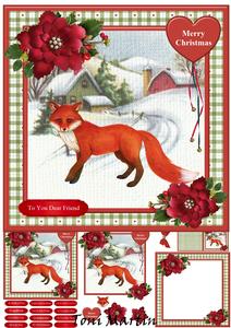 Beautiful Fox Christmas Card Mini Kit & Decoupage