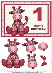 Age 1 - Giraffe Birthday Girl Card Topper & Decoupage