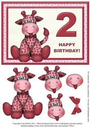 Age 2 - Giraffe Birthday Girl Card Topper & Decoupage