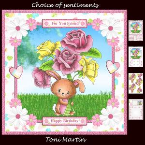 Sweet Bunny with Flowers 8x8 Card Mini Kit & Decoupage