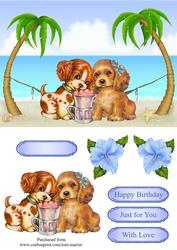 Beach Fun - Cute Dogs Card Topper & Decoupage