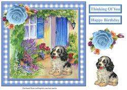 Cute Puppy Scene Gingham Topper & Decoupage