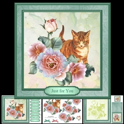 Cat & Flowers Card Mini Kit & Decoupage