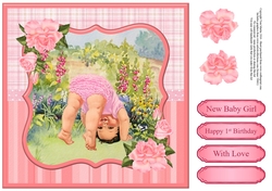 New Baby Girl / 1st Birthday Card Topper & Decoupage