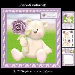 I love you beary much card mini kit & decoupage