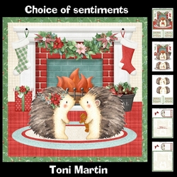 Christmas fireplace scene - cute hedgehogs mini kit & decoupage