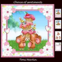 Sweet mice cupcake tower 8x8 card mini kit & decoupage