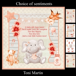 Cute Elephant Baby Girl Card Mini Kit & Decoupage