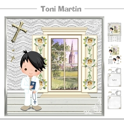 First Holy Communion Boy Card Mini Kit & Decoupage (black hair)