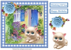 Cute Kitten Scene Gingham Topper & Decoupage
