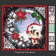Poinsettia Wreath Christmas Penguin Decoupage Card Mini Kit 7x7