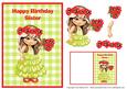 Sister Birthday Card & Gift Tag - Cute Girl with Flowers