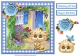 Cute Kitten & Butterfly Scene Gingham Topper & Decoupage