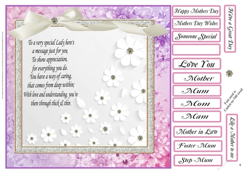 MOTHERS DAY MUM, FOSTER, STEP,IN LAW,MAM,MOM ETC 4