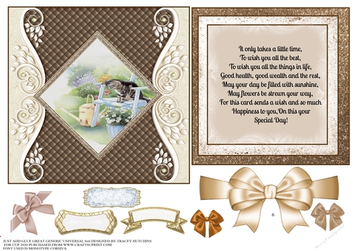 JUST ADD GLUE GENERIC UNIVERSAL 6x6 CONCEPT CARD CAT IN GARDEN