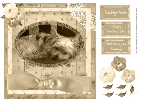 SHABBY CHIC SEPIA YORKIE MOTHERS DAY