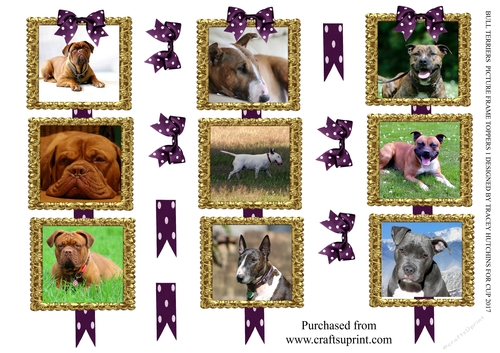 BULL TERRIER PICTURE FRAME TOPPERS X 3 ANY OCCASION