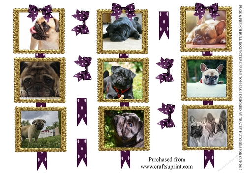 PUG FRENCH BULL DOG PICTURE FRAME TOPPERS X 3 ANY OCCASION