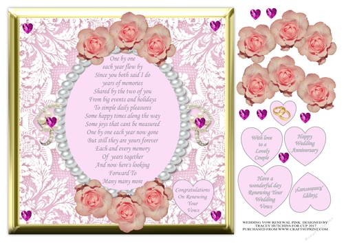 WEDDING VOW RENEWAL PINK ANNIVERSARY - GREAT VERSE MULTIPLE SENTIMENTS