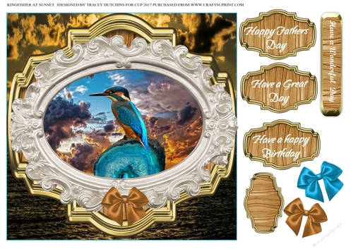 KINGFISHER AT SUNSET 3 BIRTHDAY/FATHERS DAY / BLANK SENTIMENTS
