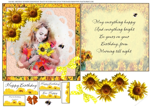 SUNFLOWERS HAP-BEE BIRTHDAY SUNSHINE  NEW 6X6 FULL CARD CONCEPT SHEET