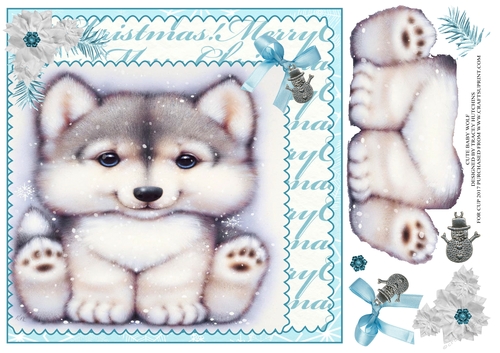 CUTE BABY WOLF CHRISTMAS CARD WITH CHARM