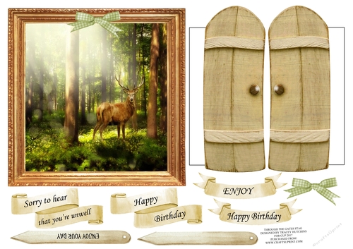 THROUGH THE GARDEN GATES STAG IN MIST UNISEX MULTI USE GET WELL BIRTHDAY ETC 6x6