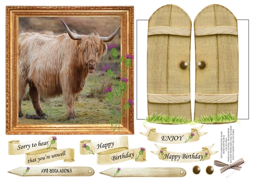 THROUGH GARDEN GATES  MULTI USE GET WELL BIRTHDAY ETC 6x6 ON THE FARM HIGHLAND COW