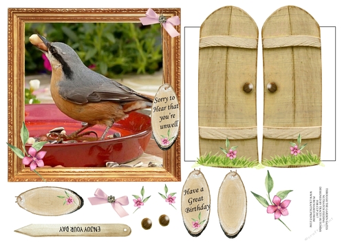 THROUGH GARDEN GATES  MULTI USE GET WELL BIRTHDAY ETC 6x6 NUTHATCH FEEDING