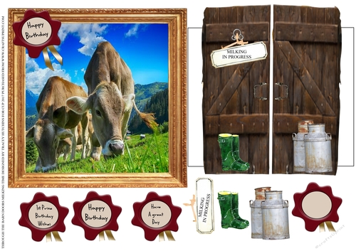 THROUGH BARN DOORS MILKING TIME  MULTI USE GET WELL BIRTHDAY ETC 6x6 