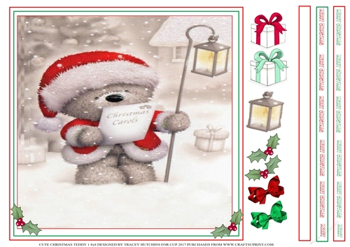 CHRISTMAS TEDDY 1 8x8 WITH SENTIMENT RIBBON BORDERS