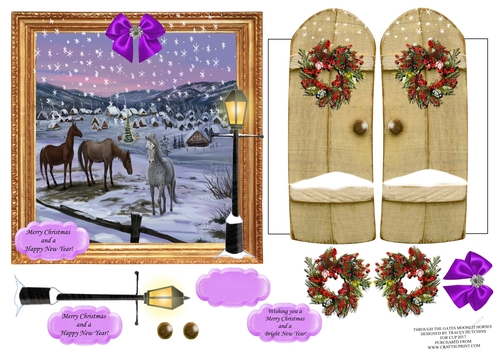 THROUGH THE GATES  CHRISTMAS UNISEX 6x6 HORSES BY LAMP LIGHT