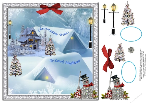 CHRISTMASTIME WISHES LOVELY NEIGHBOURS WITH REALISTIC DIAMANTE SNOWMAN