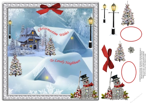 CHRISTMASTIME WISHES LOVELY NEIGHBOURS WITH REALISTIC DIAMANTE SNOWMAN 2