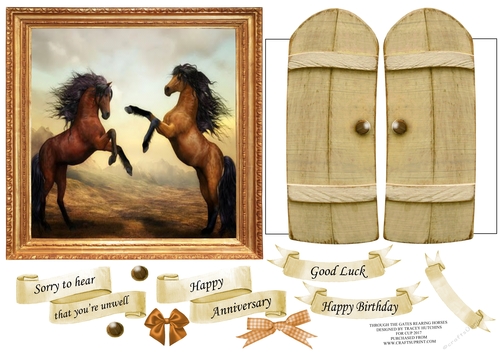 THROUGH THE GATES 6x6 REARING HORSES MULTI SENTIMENT  GET WELL ANNIVERSARY GOOD LUCK ETC