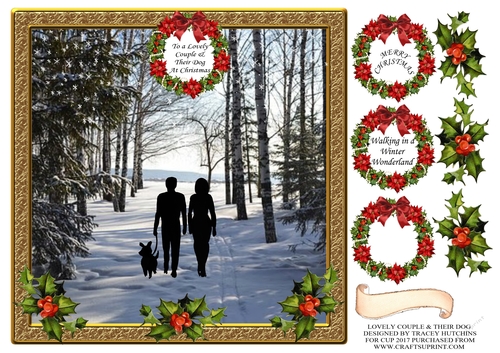 LOVELY COUPLE & THEIR DOG AT CHRISTMAS WALKING THE DOG