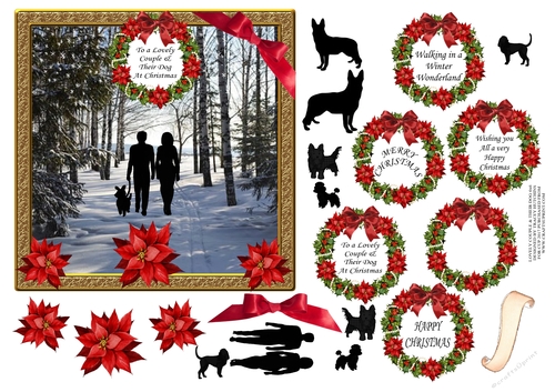 6X6 LOVELY COUPLE & THEIR DOG AT CHRISTMAS WALKING THE DOG
