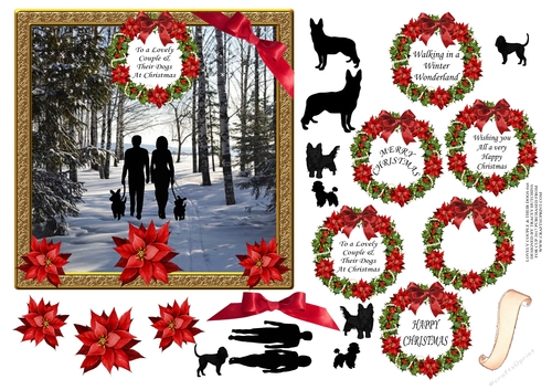 6X6 LOVELY COUPLE & THEIR DOGS AT CHRISTMAS WALKING THE DOGS