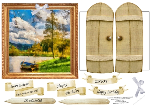 THROUGH GARDEN GATES  MULTI USE GET WELL BIRTHDAY ETC 6x6 WATER COLOUR LAKE