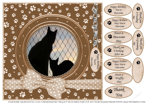 SILHOUETTE CATS 3 PAWSOME  THANK YOU AND VARIOUS OTHER SENTIMENTS