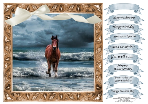 GALLOPING HORSE WITH SELECTION OF SENTIMENTS