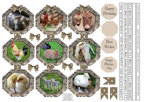 PETTING FARM TOPPERS X 3 WITH ANIMAL THEMED RIBBON SENTIMENTS