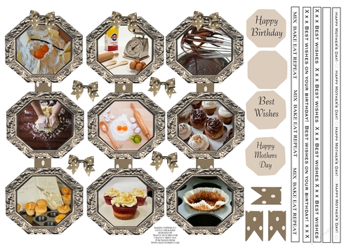 BAKING TOPPERS X 3 WITH BAKING THEMED RIBBON SENTIMENTS