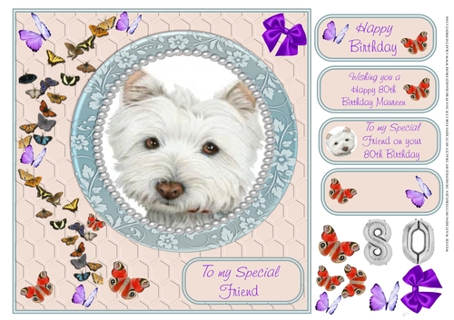 LIZZIES WESTIE WATCHING BUTTERFLIES 80TH 8X8